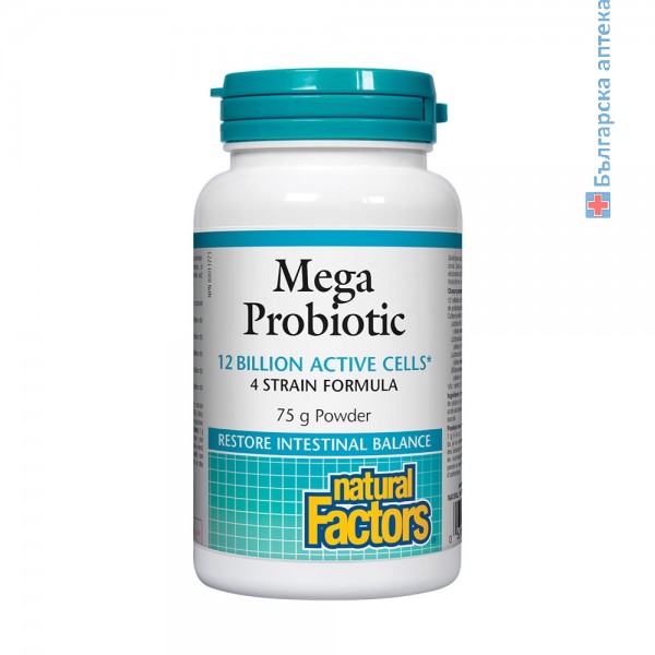 мега пробиотик, natural factors, mega probiotic, пудра, пробиотични бактерии, пробиотици, лактобацили