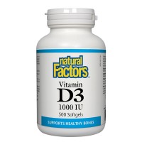 Витамин D3, Natural Factors, 1000 IU, 500 софтгел капс.