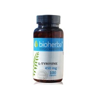 Л-Тирозин - при стрес и тревожност, Bioherba, 450 мг, 100 капсули