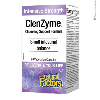 clenzyme, natural factors, ензимна формула, храносмилане, газове, подуване на корема, разграждане храна, абсорбция хранителни вещества, хранителна добавка, натурал факторс, bilki bg, ензими, чревна микрофлора, candida albicans, ензимна хранителна добавка