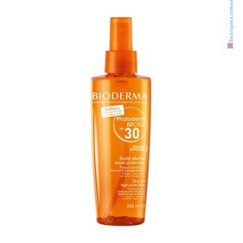 photoderm, bronz, spray, bioderma, фотодерм, брозн, слънцезащитно, олио, спрей, spf30